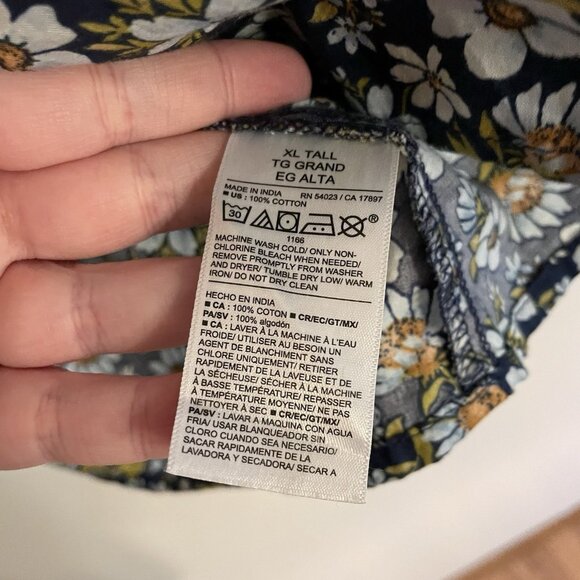 Old Navy Women XL TALL Blue Floral Boho Peasant Puff Sleeve Smocked Peplum Top - Picture 9 of 10